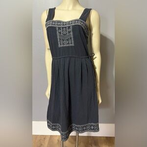 prAna Organic Cotton Embroidered Dark Gray Boho Midi Dress Sz M